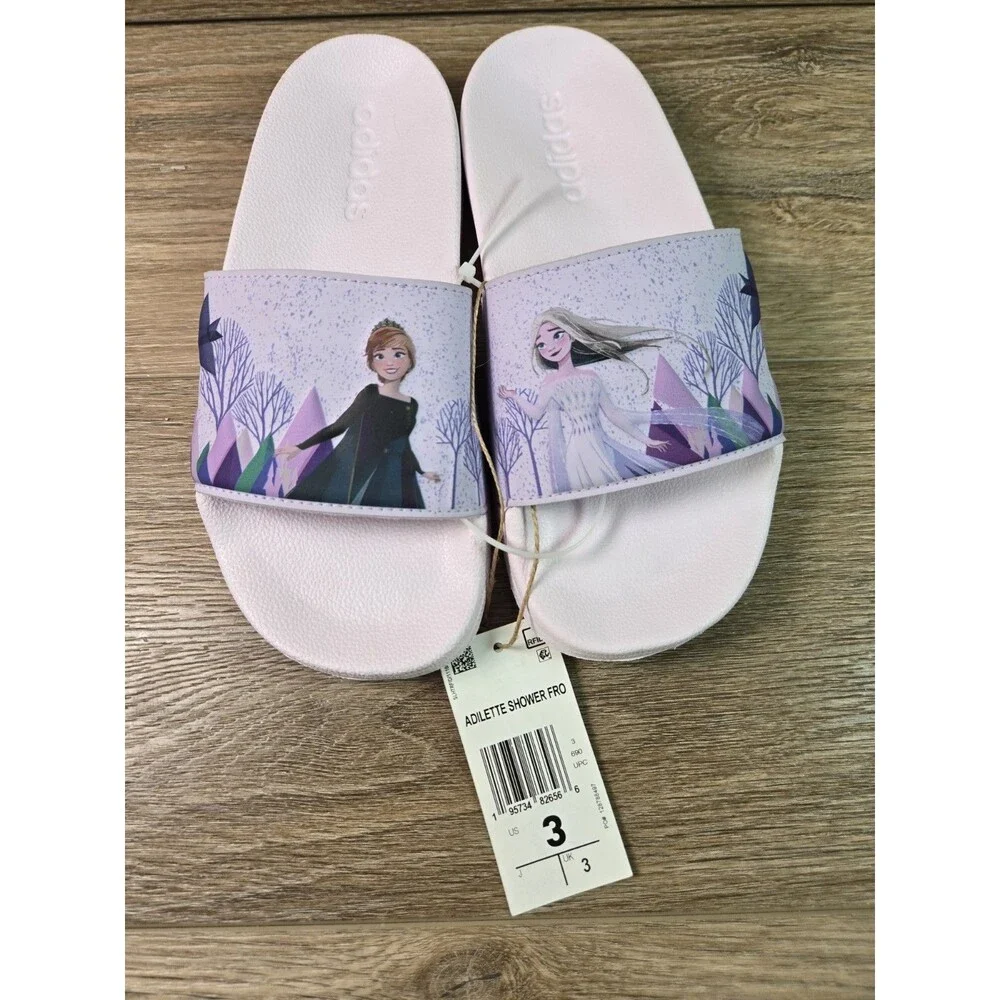 NEW adidas X Disney Kids' Frozen Adilette Shower Slides Big Kid 3